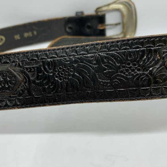 Nocona Flower Embossed Calf Hair Leather Belt with Silver Tone Buckle K549 SZ 36 - Picture 5 of 9